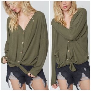 Olive button down thermal tops